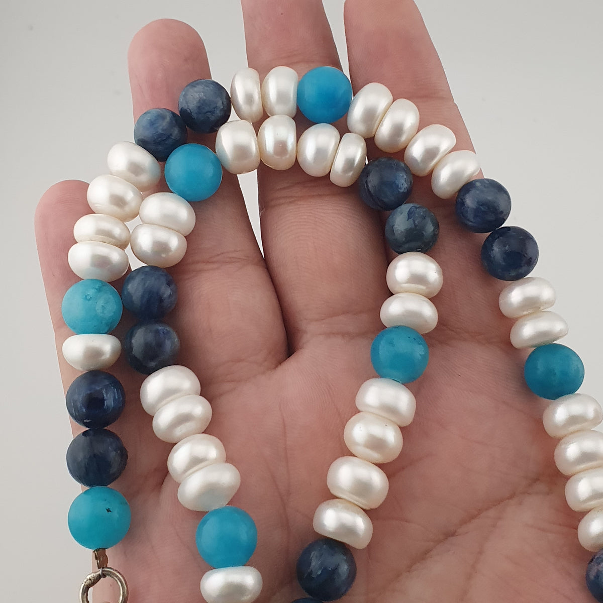 Authentic Fresh Water Pearls & Gemstone Beads With Himalayan Tibetan Dzi Pendant Necklace