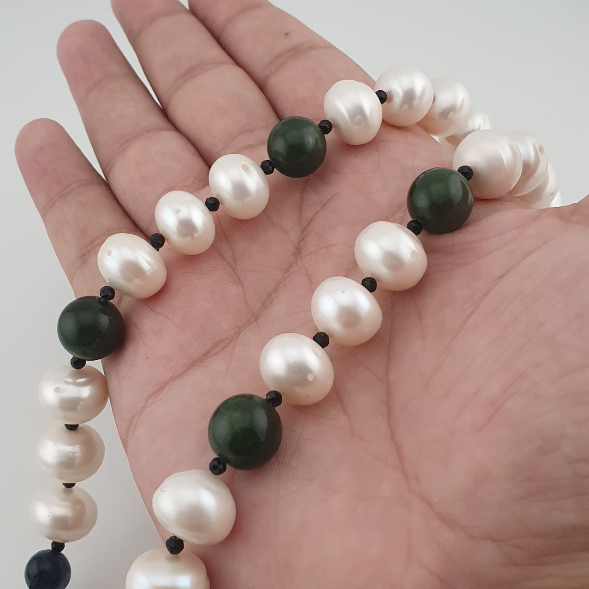 Authentic Freshwater Pearl Necklace with African Carnelian & Jade Beads