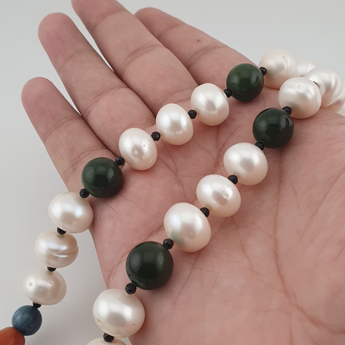 Authentic Freshwater Pearl Necklace with African Carnelian & Jade Beads