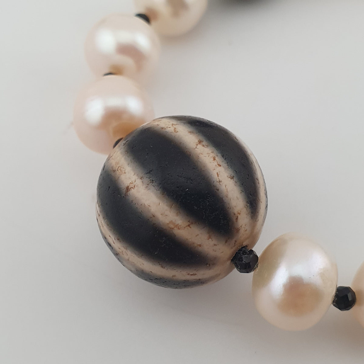 Genuine Freshwater Pearl & Green Jade Statement Necklace with Melon Dzi Pendant