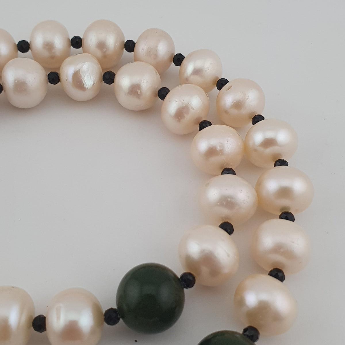 Genuine Freshwater Pearl & Green Jade Statement Necklace with Melon Dzi Pendant