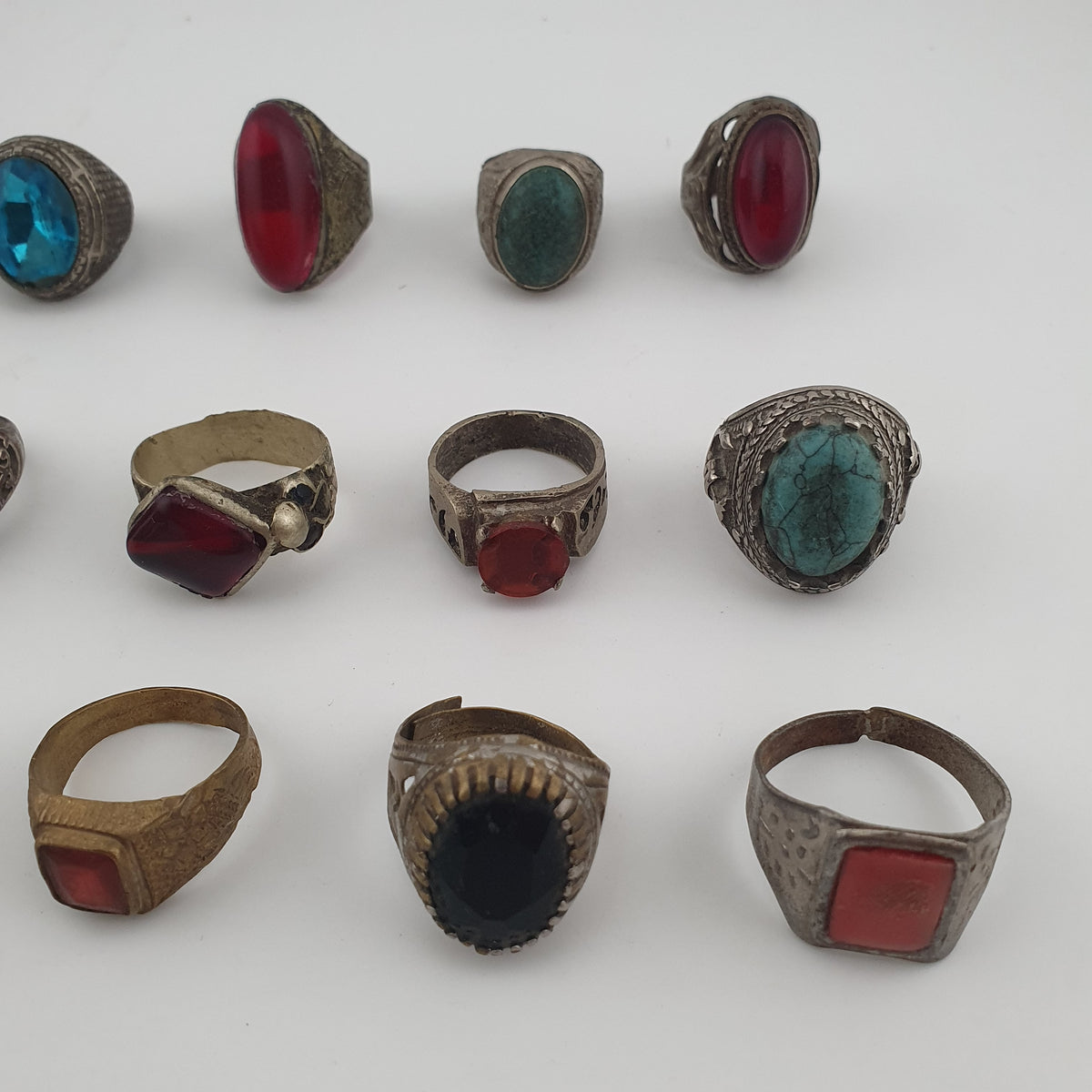 Antique Style Ring Collection 15 Mixed Brass, Glass & Stone Rings