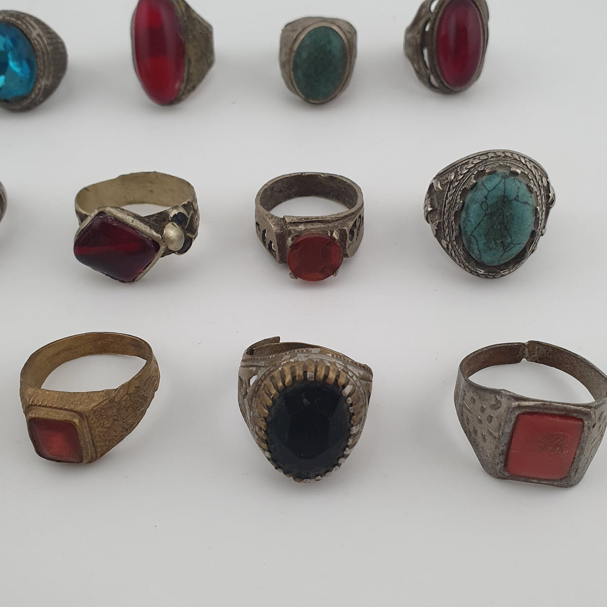 Antique Style Ring Collection 15 Mixed Brass, Glass & Stone Rings