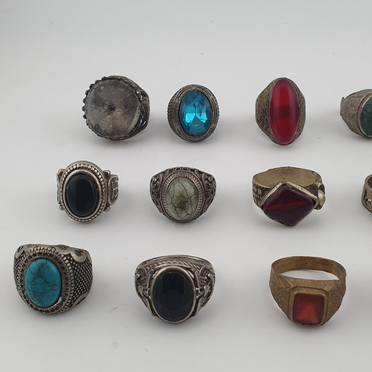Antique Style Ring Collection 15 Mixed Brass, Glass & Stone Rings