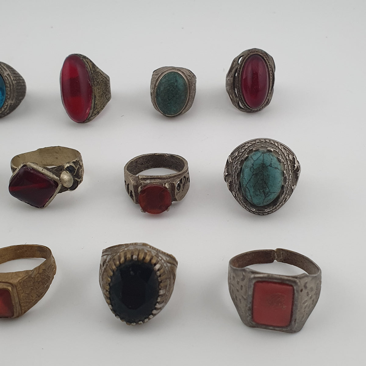 Antique Style Ring Collection 15 Mixed Brass, Glass & Stone Rings