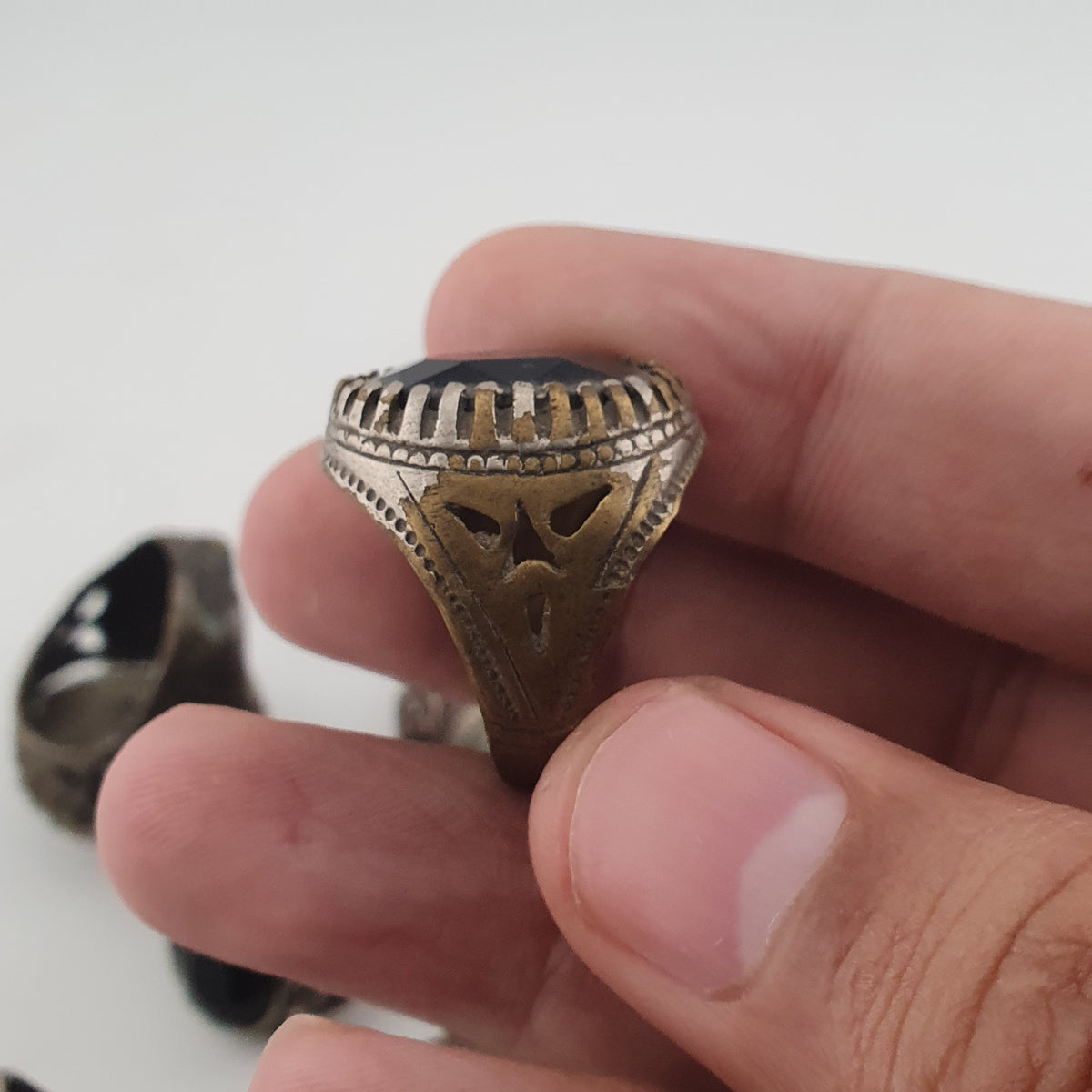Antique Style Ring Collection 15 Mixed Brass, Glass & Stone Rings