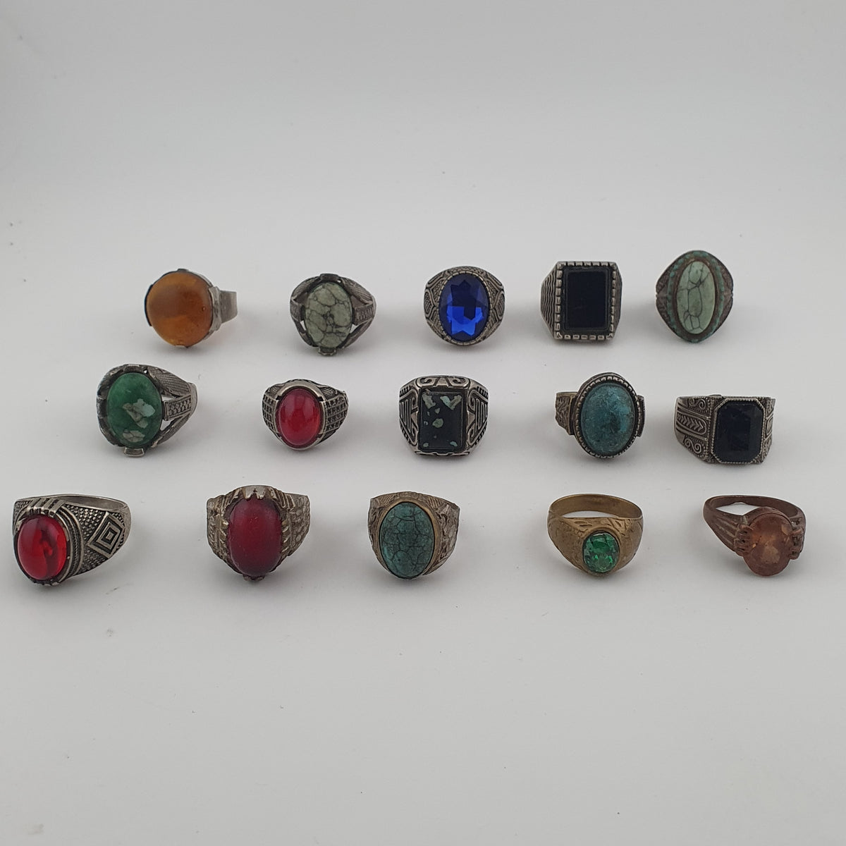 Traditional Ring Collection Lot of 15 Rustic Brass Jewellery Pieces