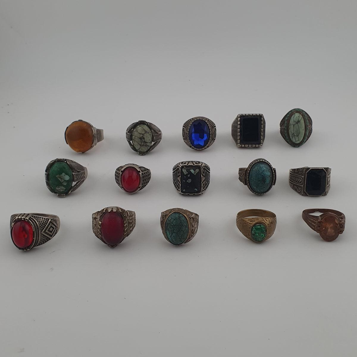 Traditional Ring Collection Lot of 15 Rustic Brass Jewellery Pieces
