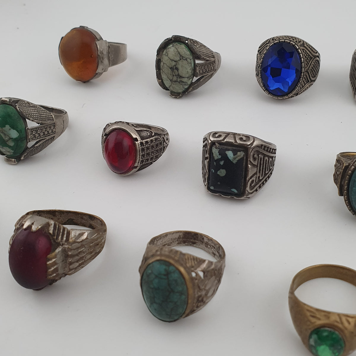 Traditional Ring Collection Lot of 15 Rustic Brass Jewellery Pieces