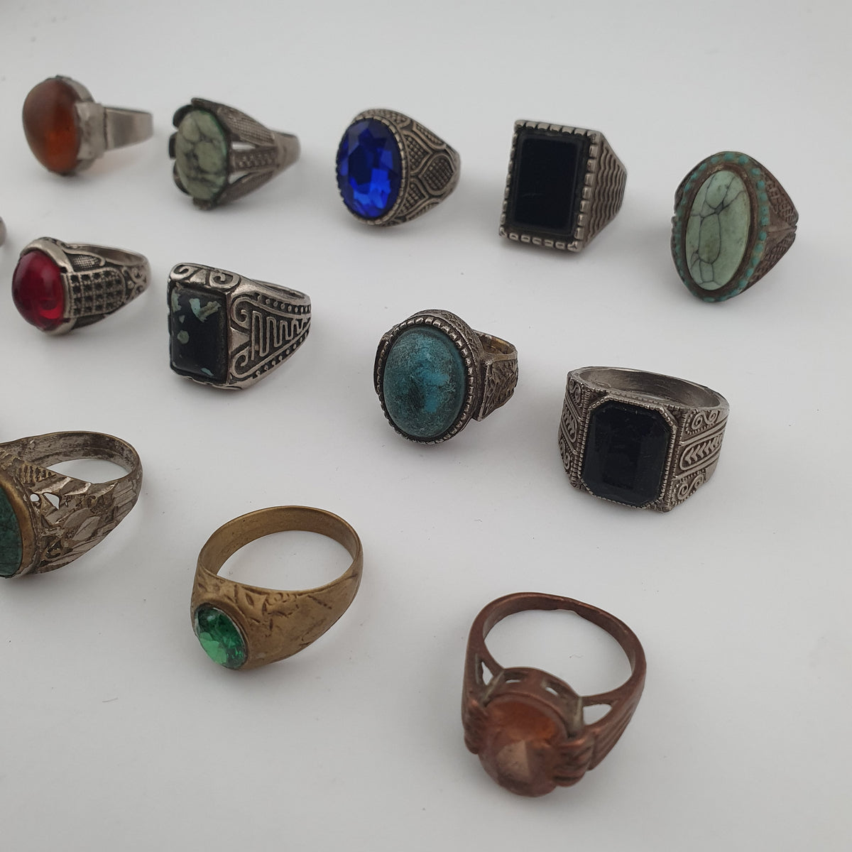 Traditional Ring Collection Lot of 15 Rustic Brass Jewellery Pieces