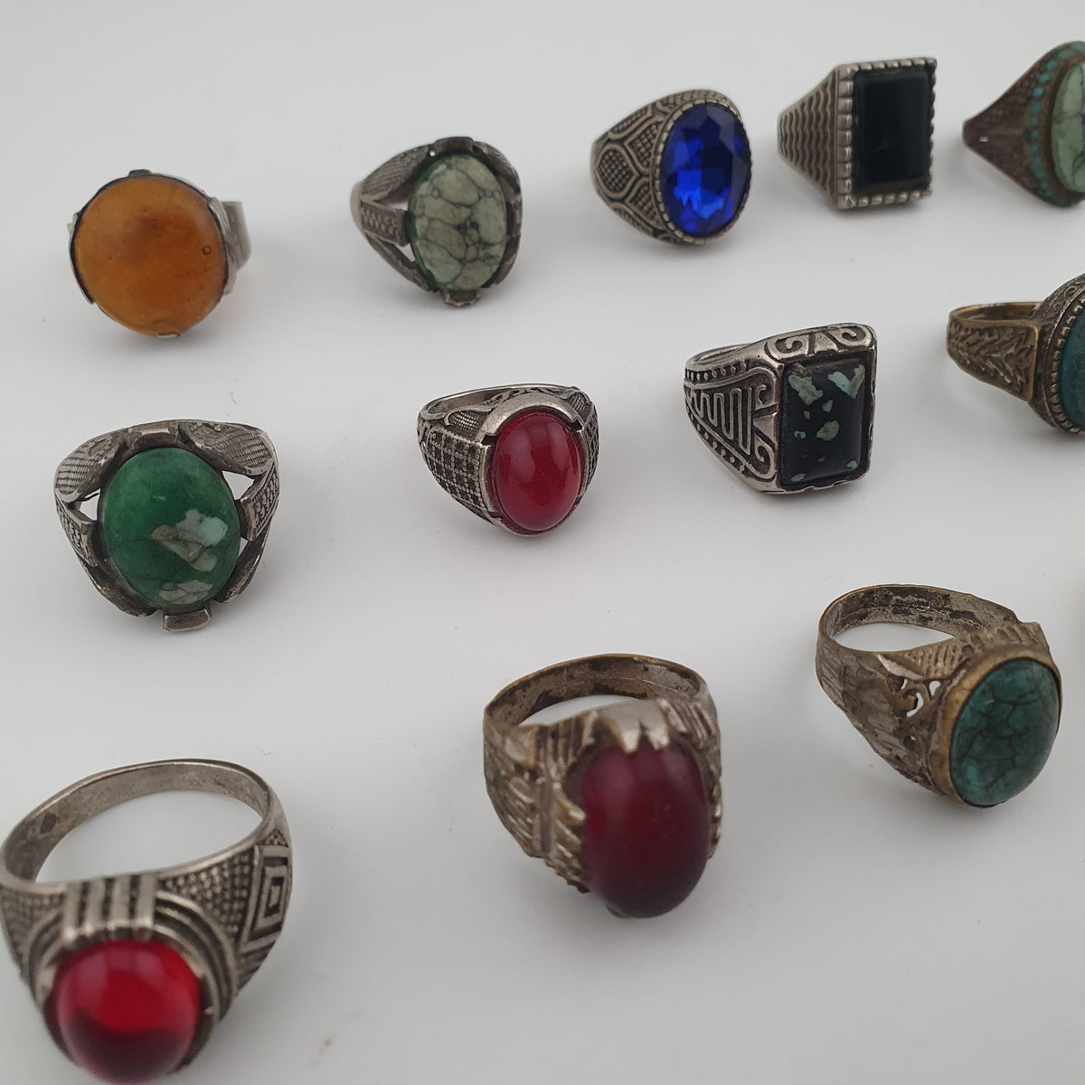 Traditional Ring Collection Lot of 15 Rustic Brass Jewellery Pieces