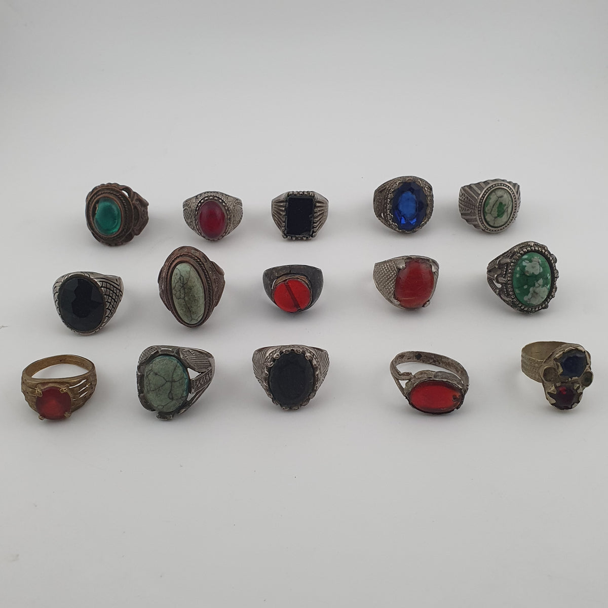 Antique Lot of 15 Bohemian Brass Rings  Assorted Ethnic & Tribal Designs