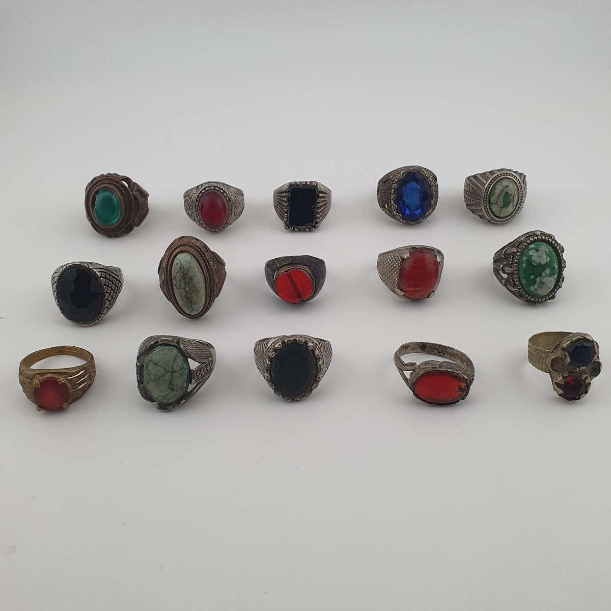 Antique Lot of 15 Bohemian Brass Rings  Assorted Ethnic & Tribal Designs