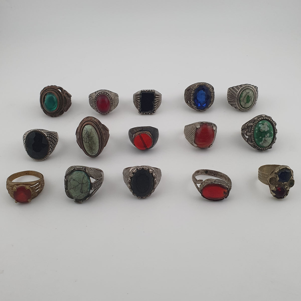 Antique Lot of 15 Bohemian Brass Rings  Assorted Ethnic & Tribal Designs