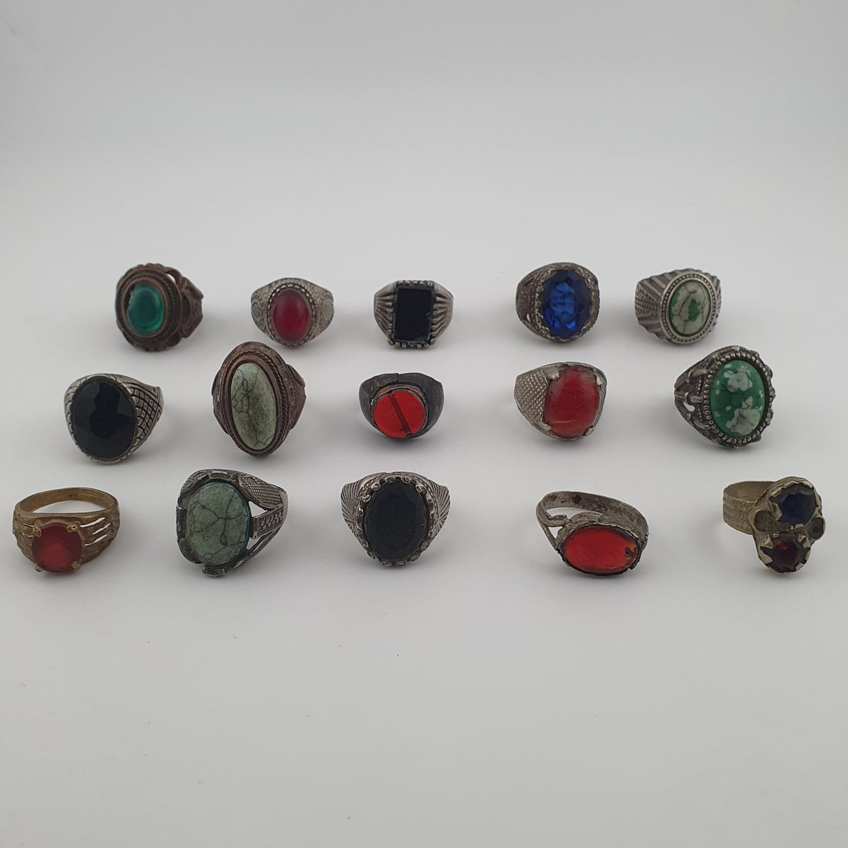 Antique Lot of 15 Bohemian Brass Rings  Assorted Ethnic & Tribal Designs