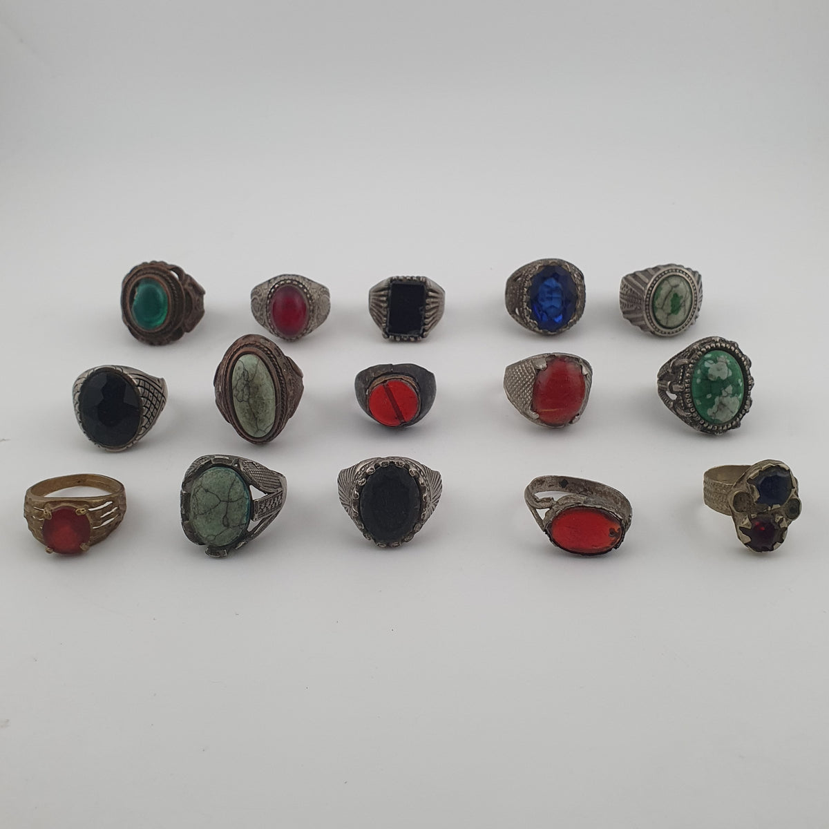 Antique Lot of 15 Bohemian Brass Rings  Assorted Ethnic & Tribal Designs