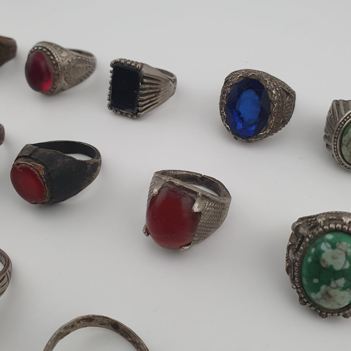 Antique Lot of 15 Bohemian Brass Rings  Assorted Ethnic & Tribal Designs