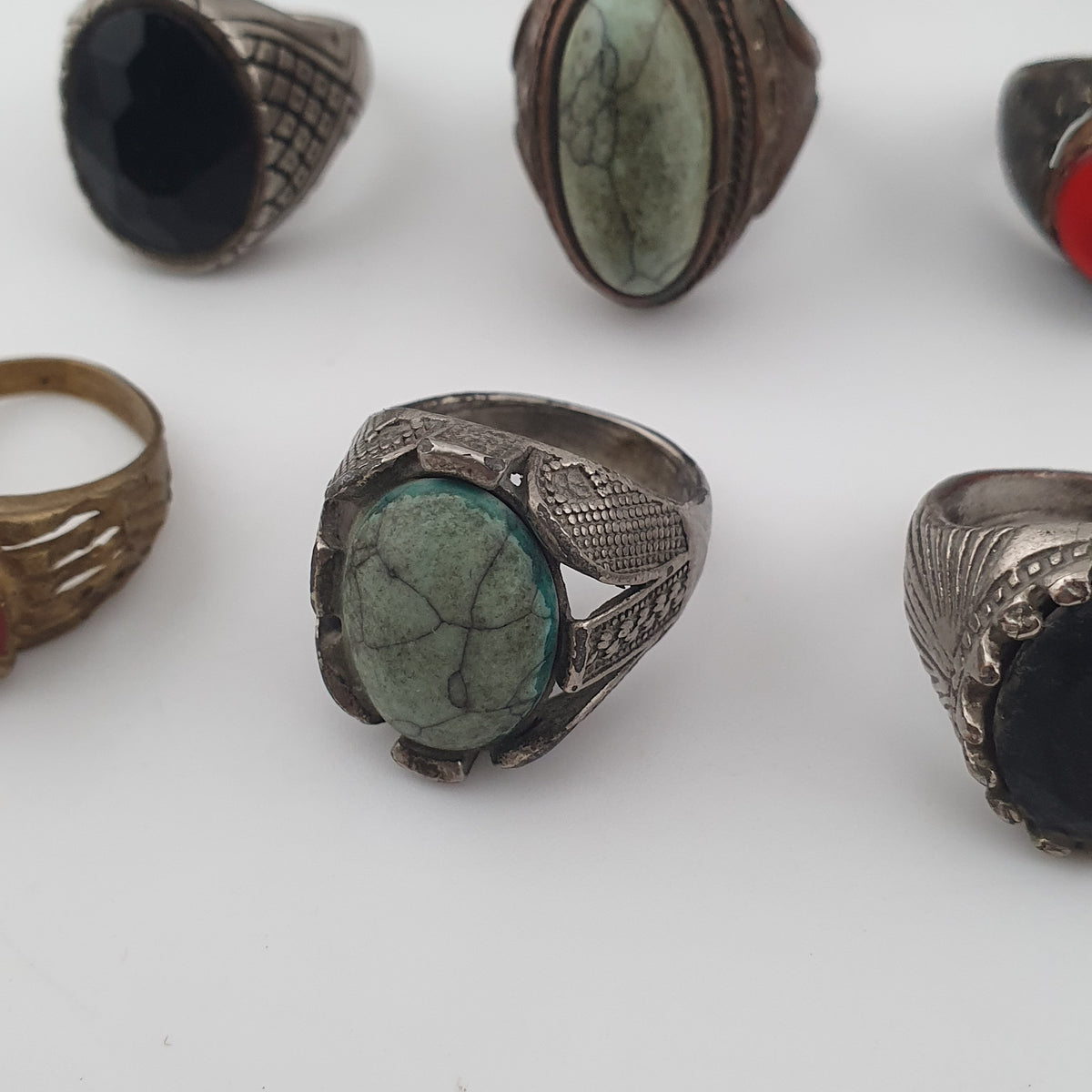 Antique Lot of 15 Bohemian Brass Rings  Assorted Ethnic & Tribal Designs