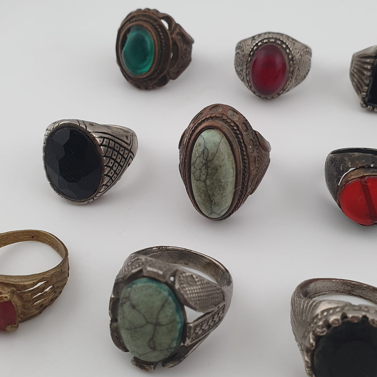 Antique Lot of 15 Bohemian Brass Rings  Assorted Ethnic & Tribal Designs
