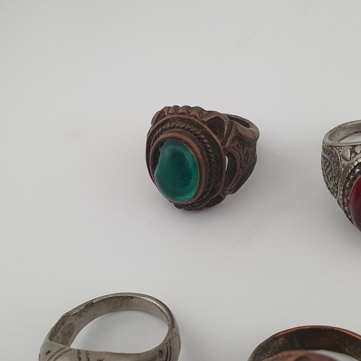 Antique Lot of 15 Bohemian Brass Rings  Assorted Ethnic & Tribal Designs