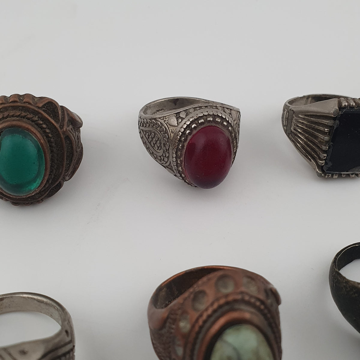 Antique Lot of 15 Bohemian Brass Rings  Assorted Ethnic & Tribal Designs