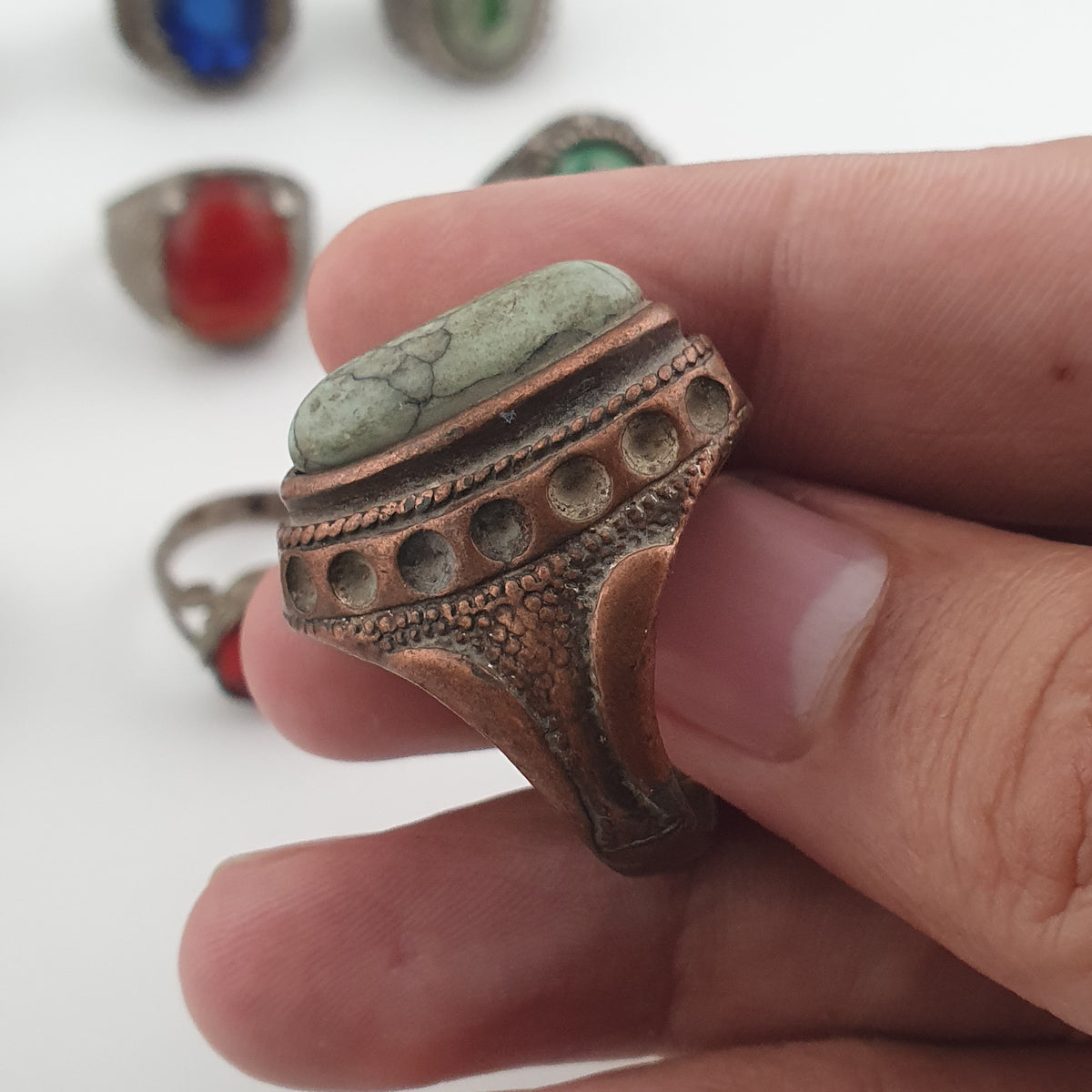Antique Lot of 15 Bohemian Brass Rings  Assorted Ethnic & Tribal Designs