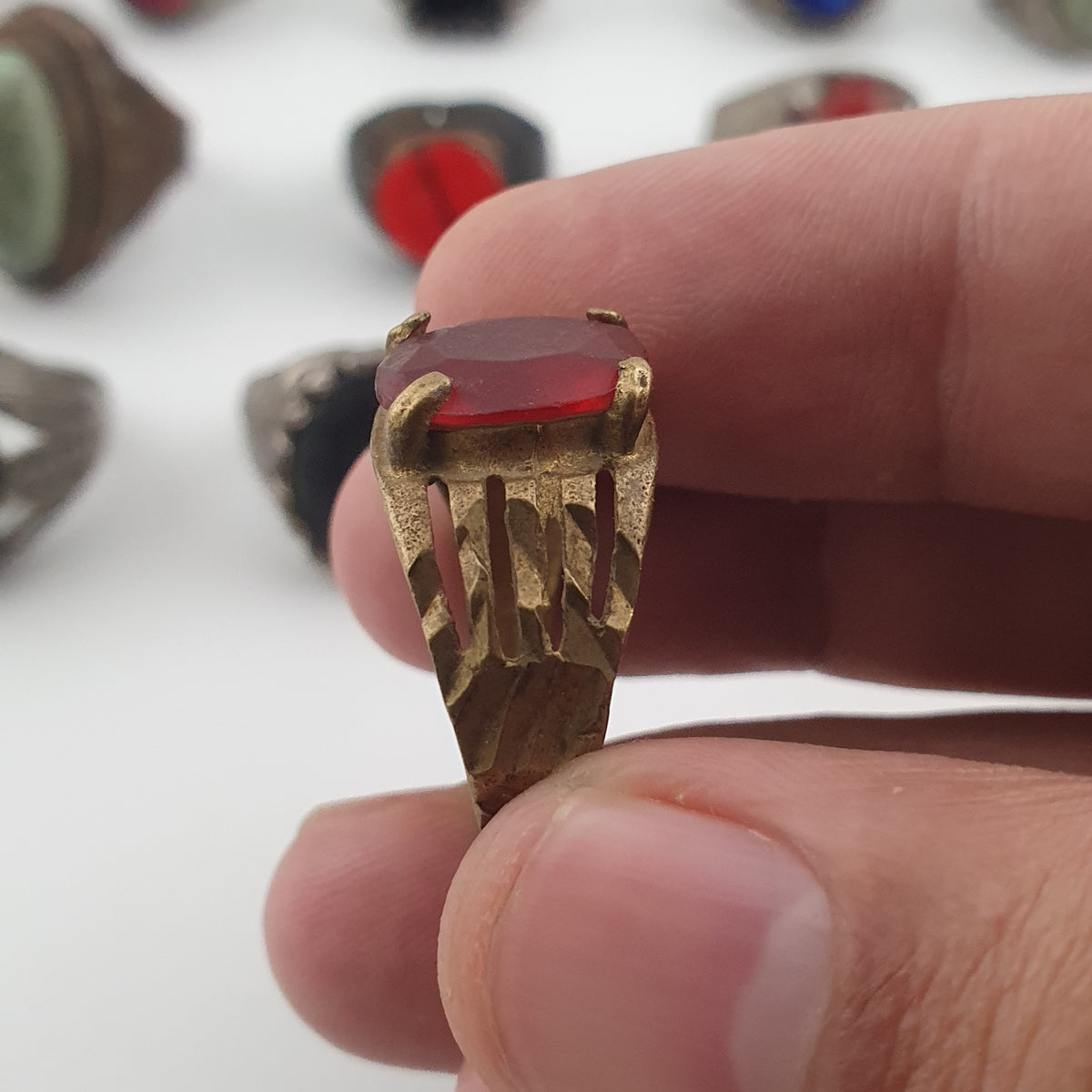 Antique Lot of 15 Bohemian Brass Rings  Assorted Ethnic & Tribal Designs