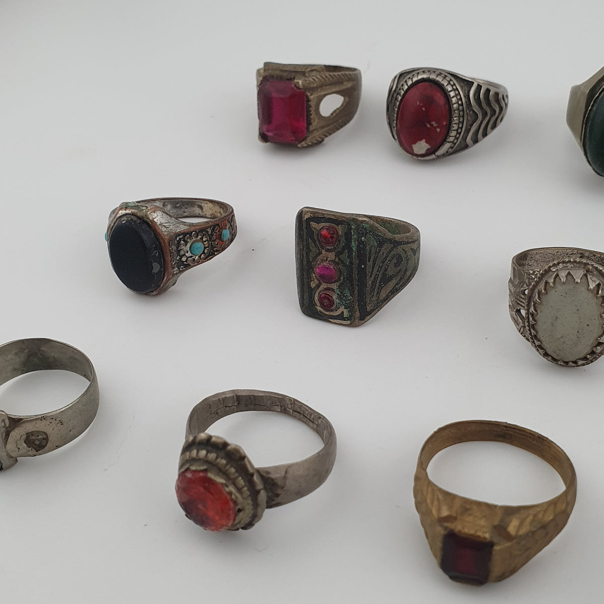 15 Lot Of Brass Rings Rustic Antique Collectible Jewellery