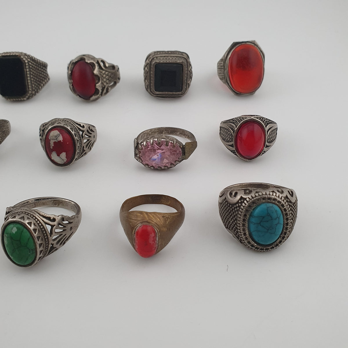 Antique Rings Lot 15 Mixed Brass, Stone & Glass Rings