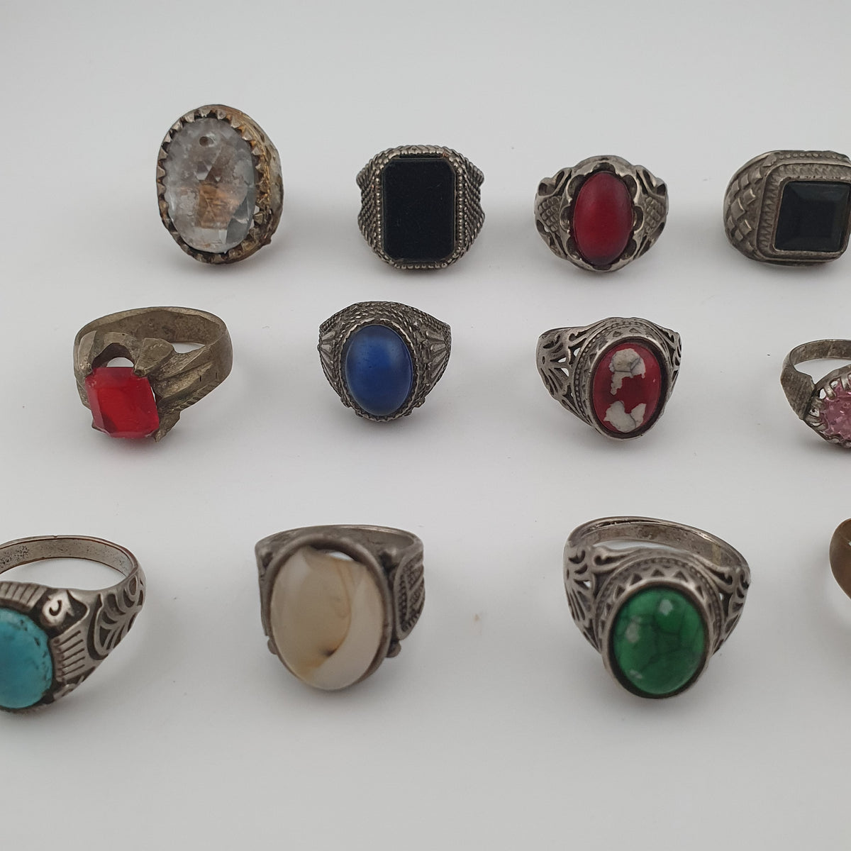 Antique Rings Lot 15 Mixed Brass, Stone & Glass Rings