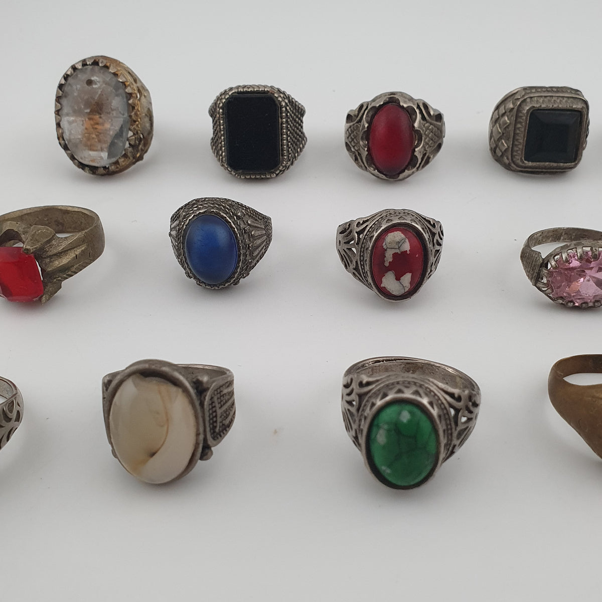 Antique Rings Lot 15 Mixed Brass, Stone & Glass Rings