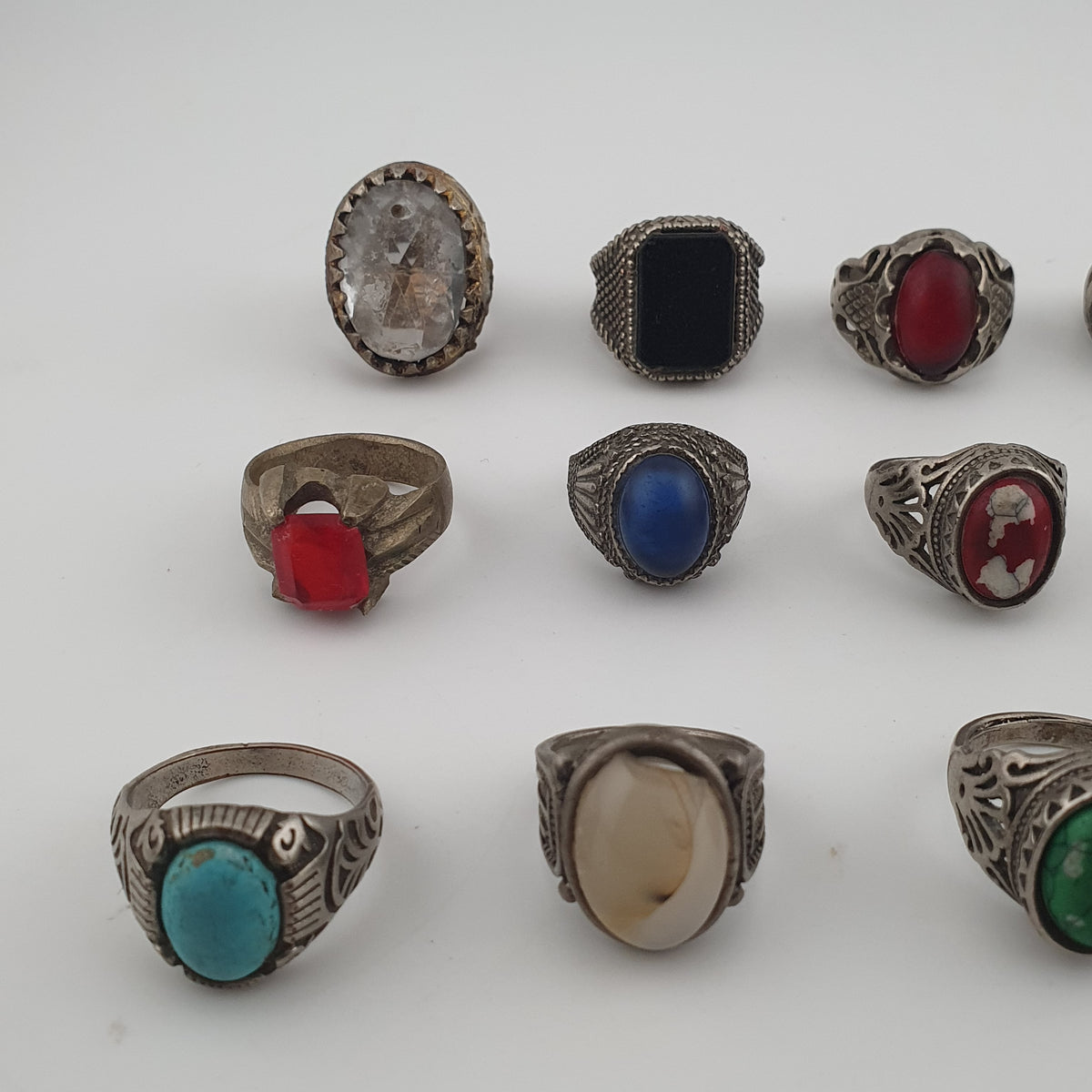 Antique Rings Lot 15 Mixed Brass, Stone & Glass Rings