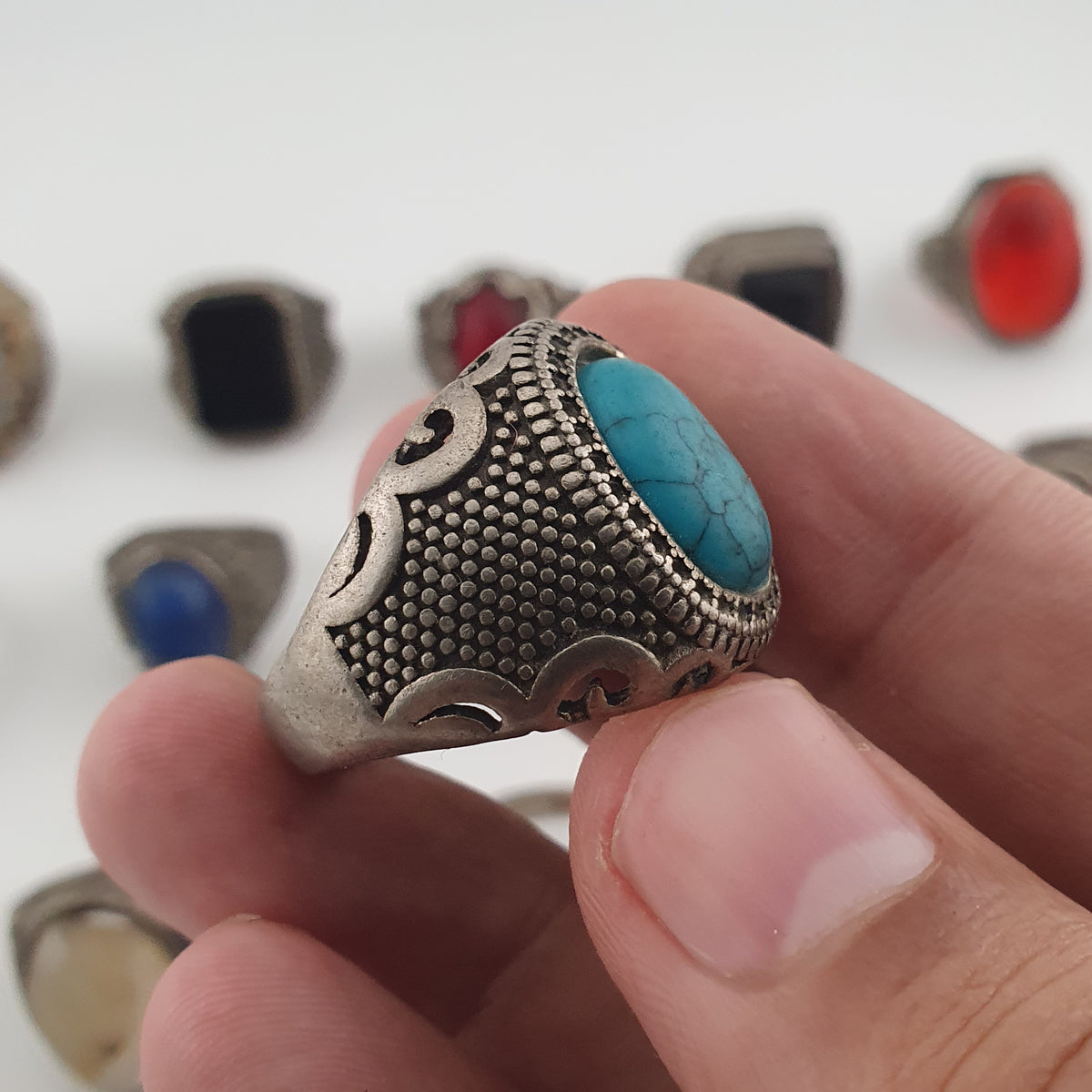 Antique Rings Lot 15 Mixed Brass, Stone & Glass Rings