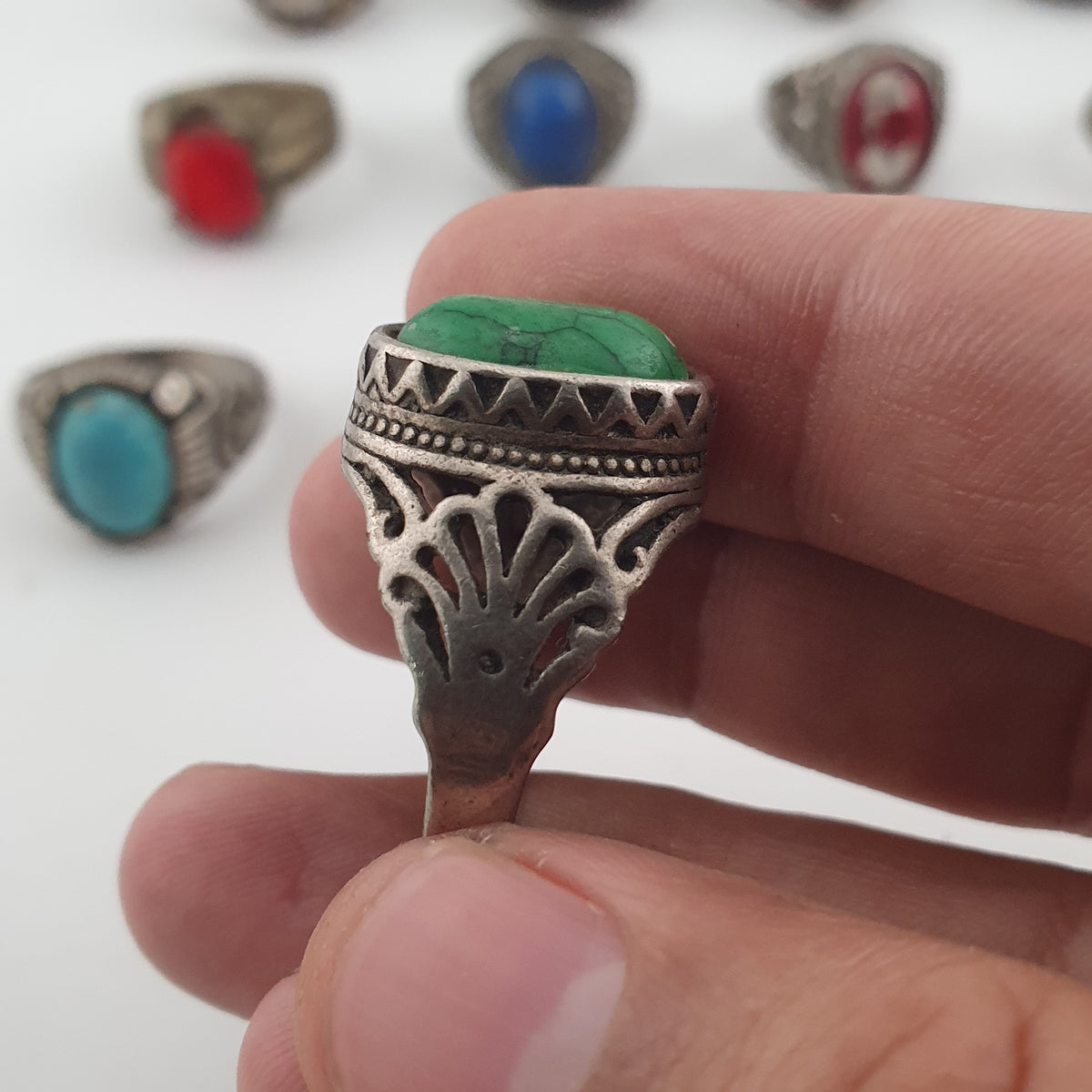 Antique Rings Lot 15 Mixed Brass, Stone & Glass Rings