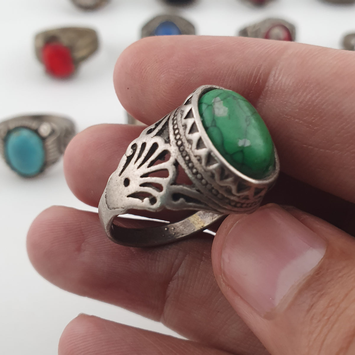 Antique Rings Lot 15 Mixed Brass, Stone & Glass Rings