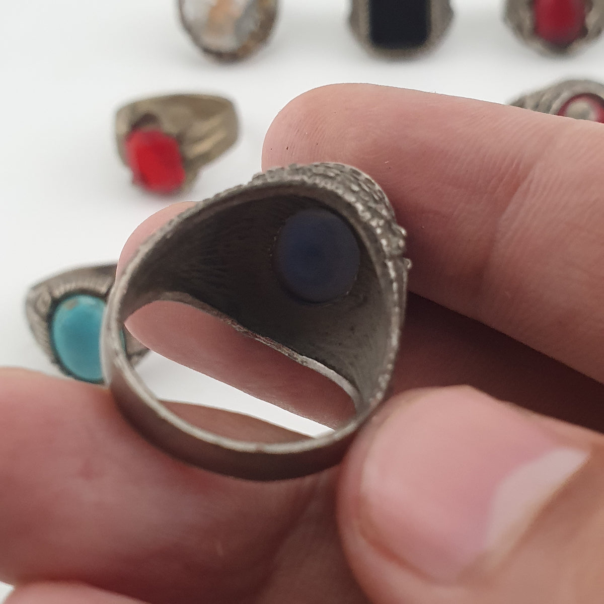 Antique Rings Lot 15 Mixed Brass, Stone & Glass Rings