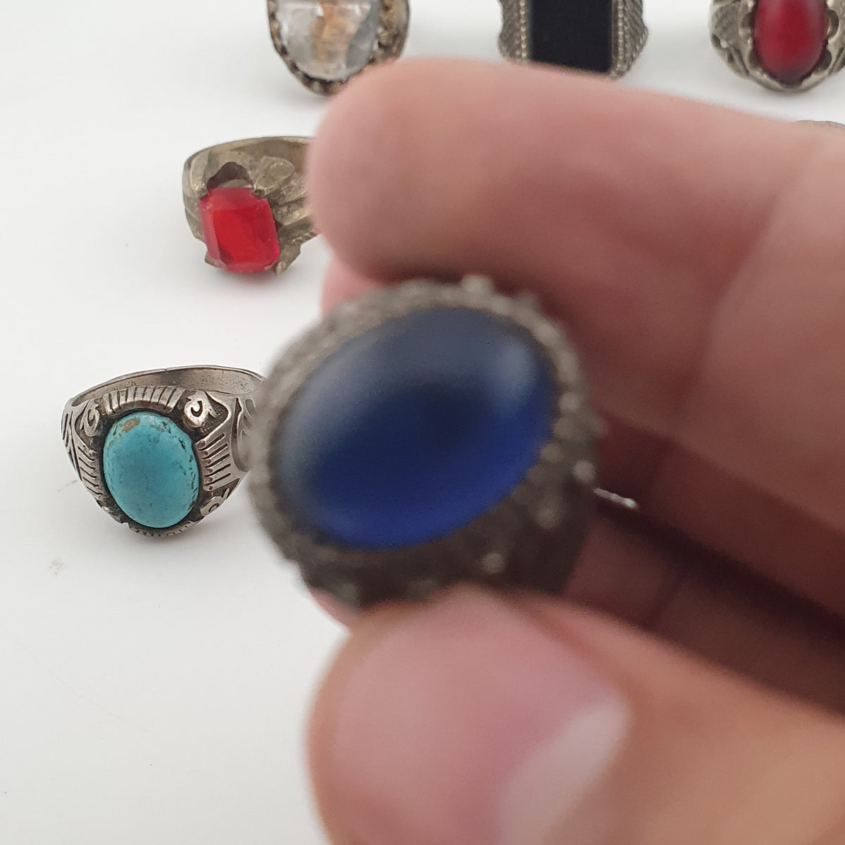 Antique Rings Lot 15 Mixed Brass, Stone & Glass Rings
