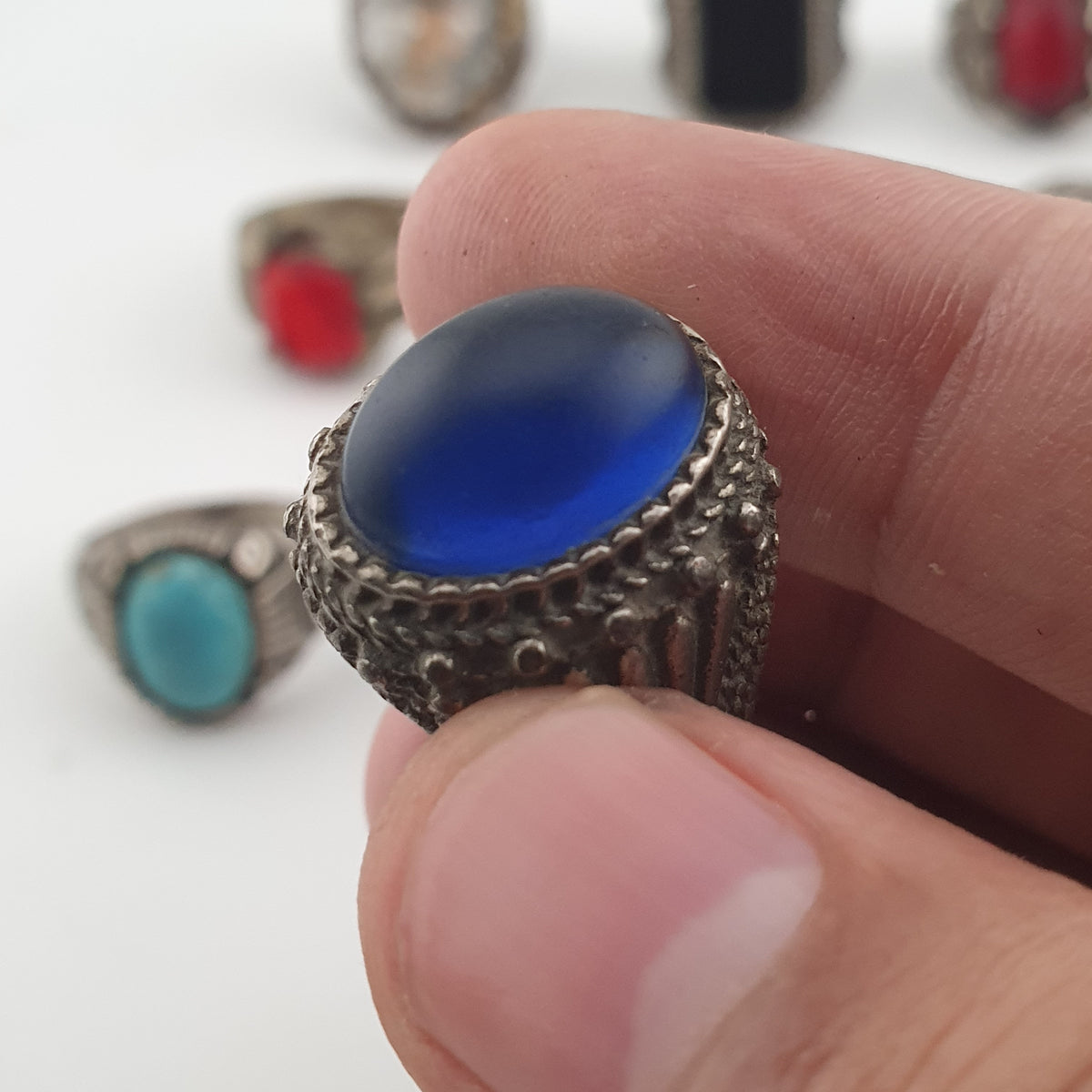 Antique Rings Lot 15 Mixed Brass, Stone & Glass Rings