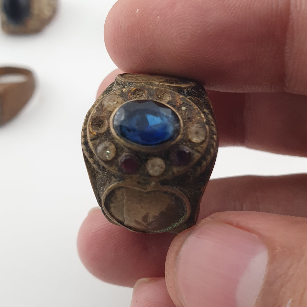 15 Antique Style Brass Rings Mixed Stone & Colourful Glass Accents