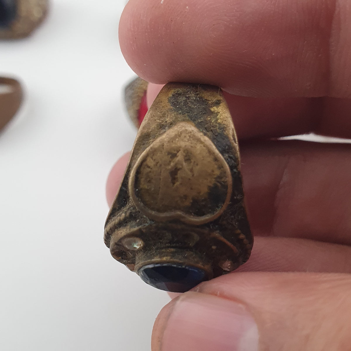 15 Antique Style Brass Rings Mixed Stone & Colourful Glass Accents