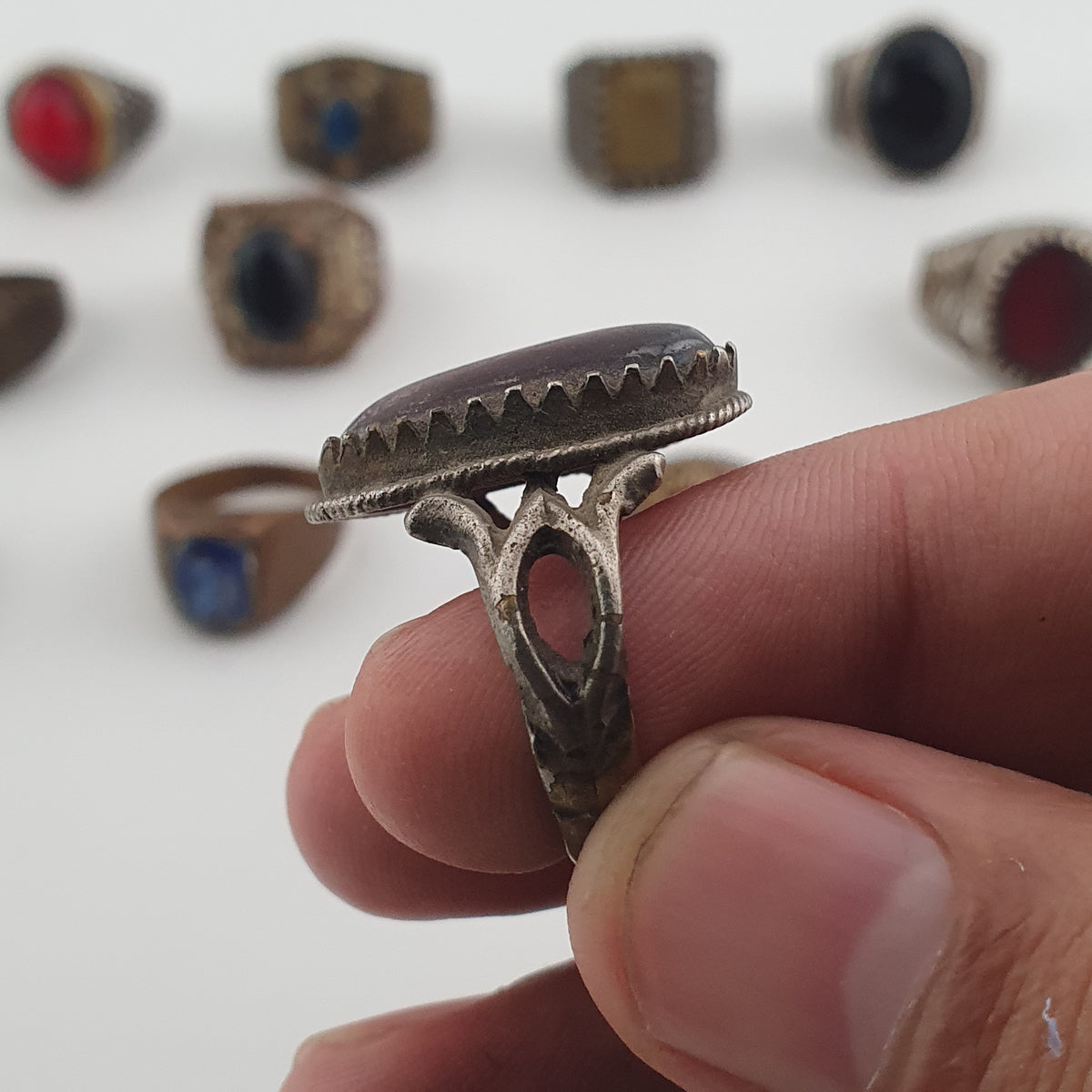 15 Antique Style Brass Rings Mixed Stone & Colourful Glass Accents