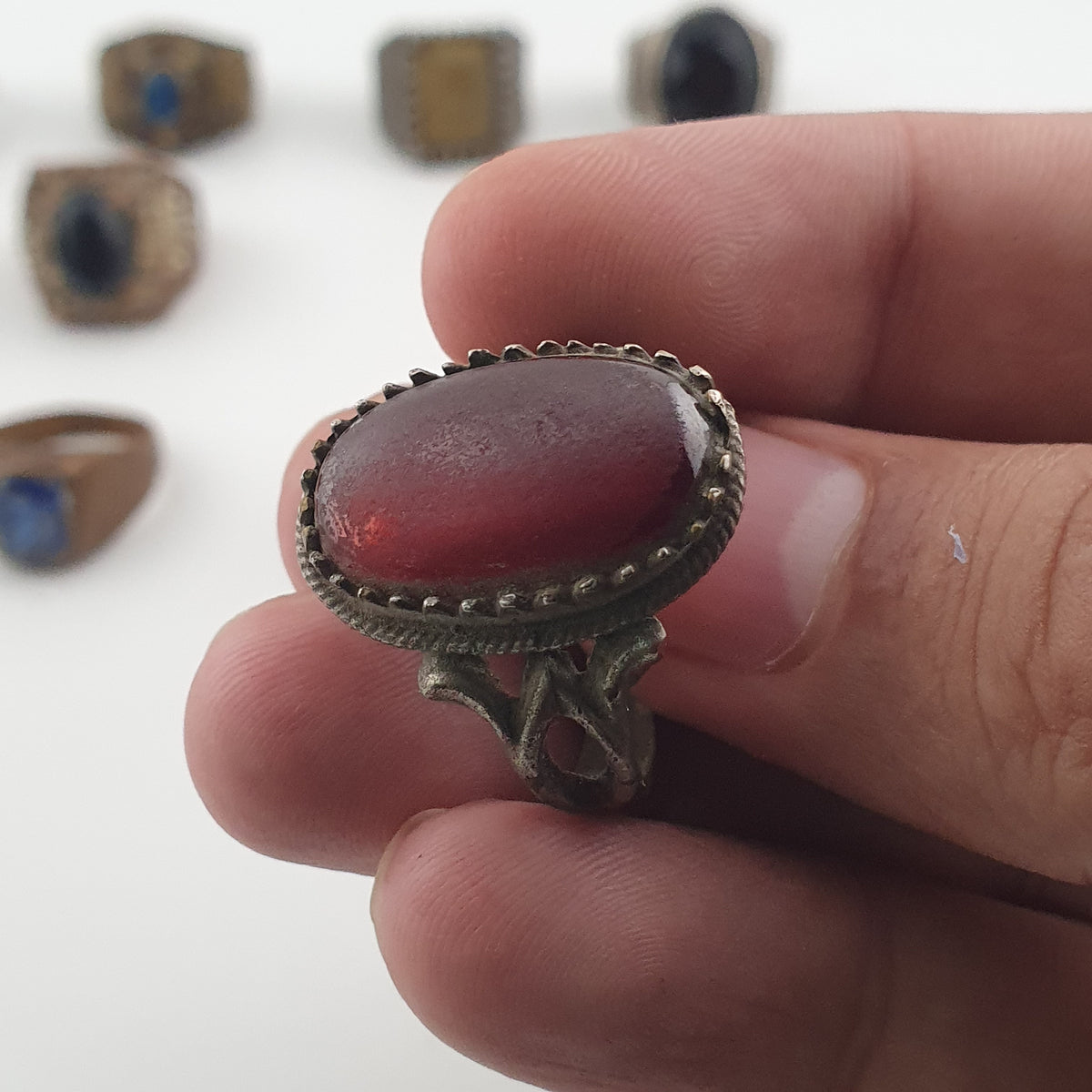 15 Antique Style Brass Rings Mixed Stone & Colourful Glass Accents