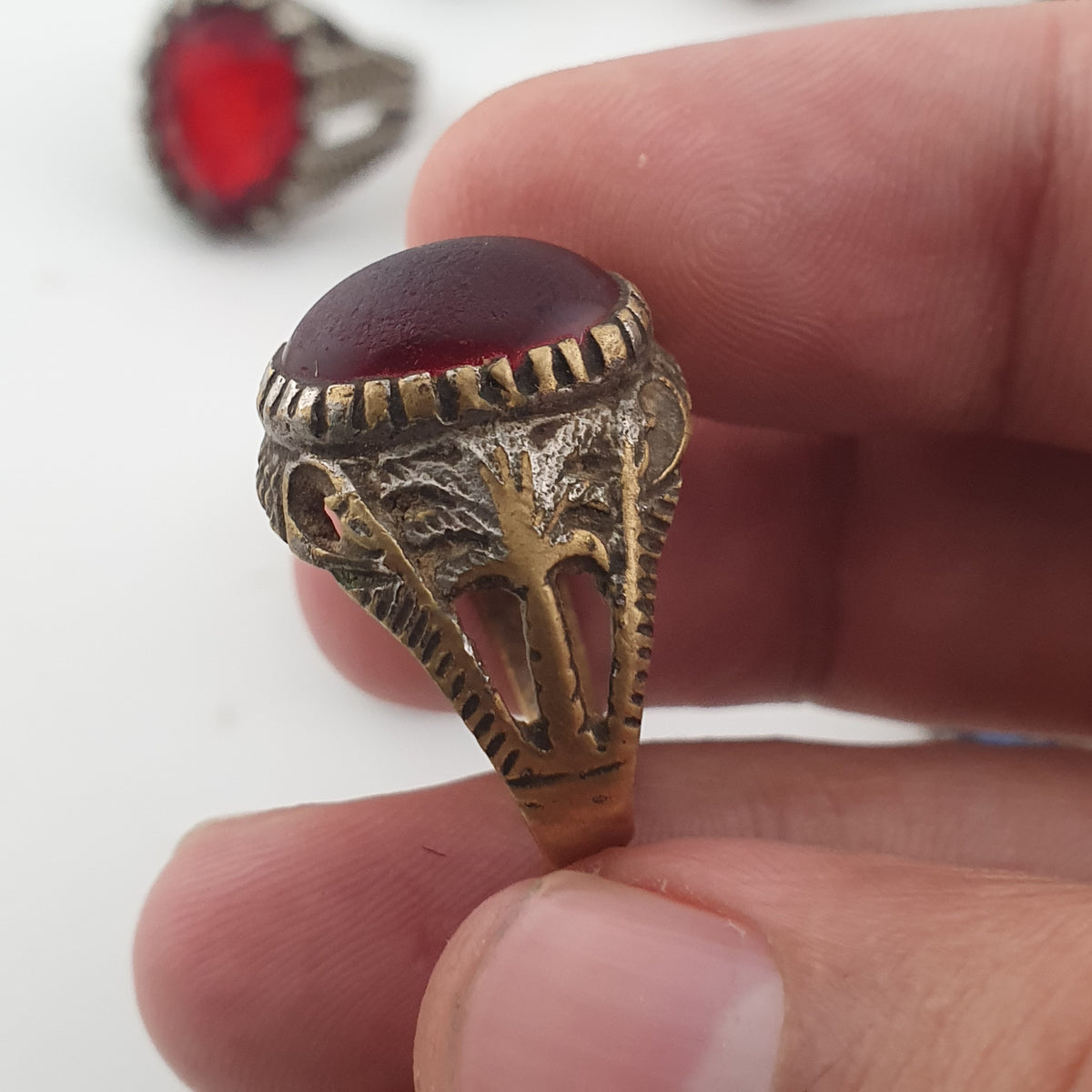 15 Antique Style Brass Rings Mixed Stone & Colourful Glass Accents