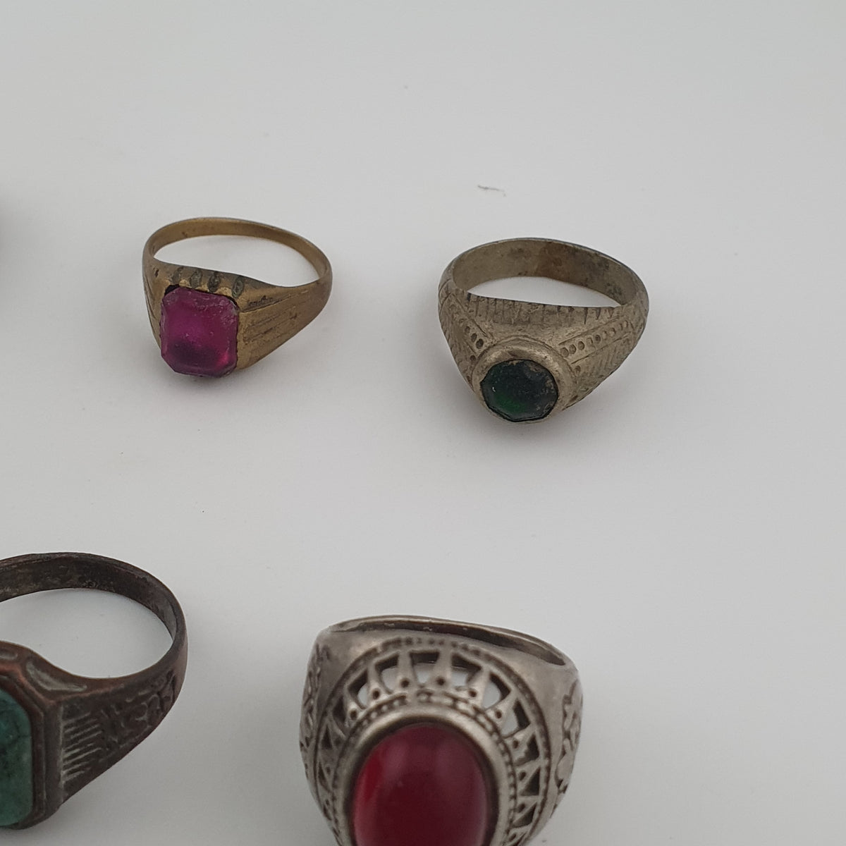 Antique Ring Lot 15 Mixed Brass, Stone & Glass Rings