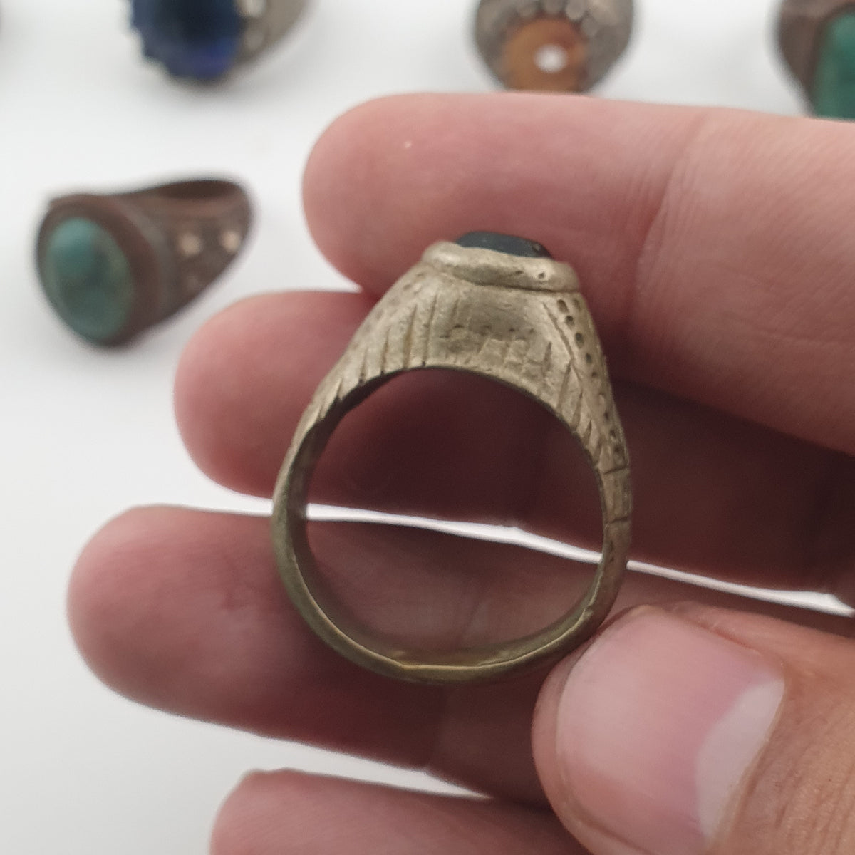 Antique Ring Lot 15 Mixed Brass, Stone & Glass Rings