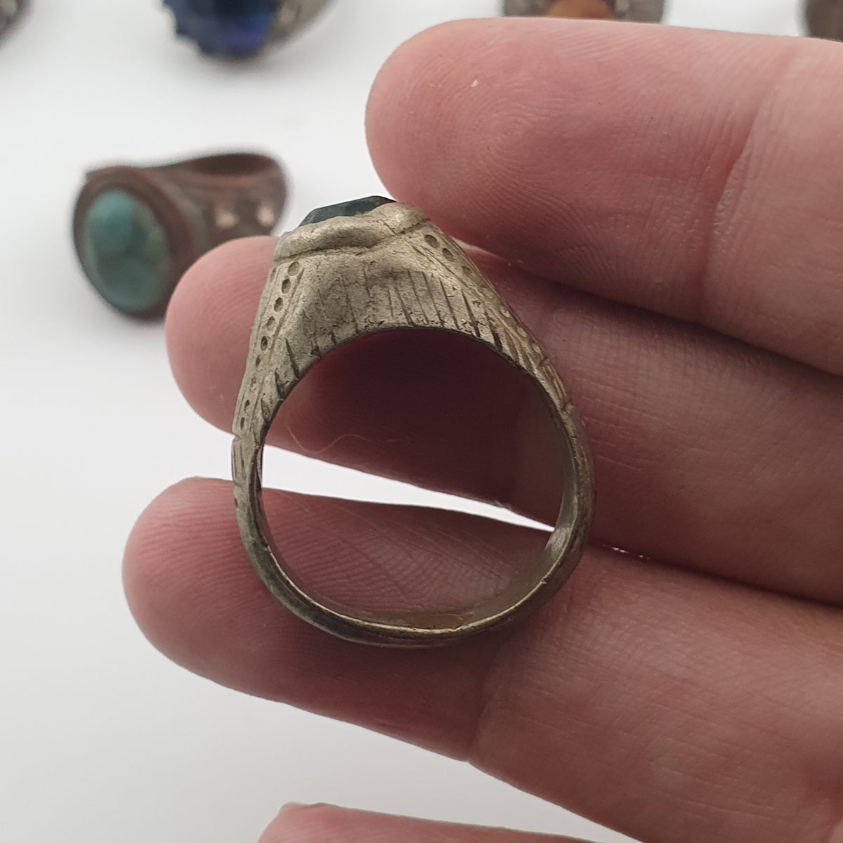 Antique Ring Lot 15 Mixed Brass, Stone & Glass Rings