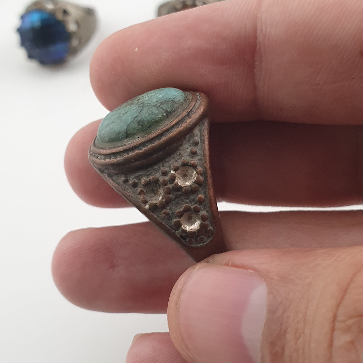 Antique Ring Lot 15 Mixed Brass, Stone & Glass Rings