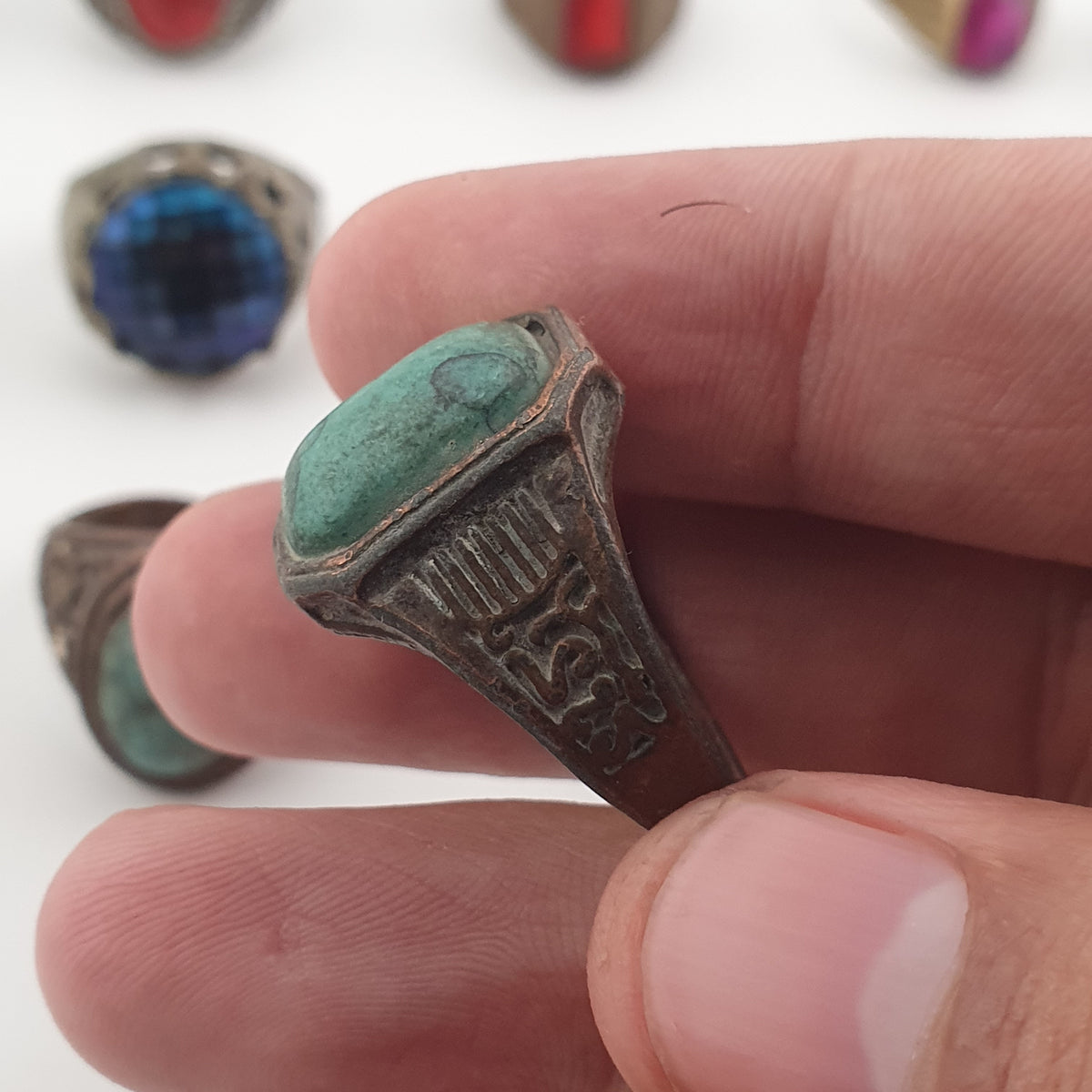 Antique Ring Lot 15 Mixed Brass, Stone & Glass Rings