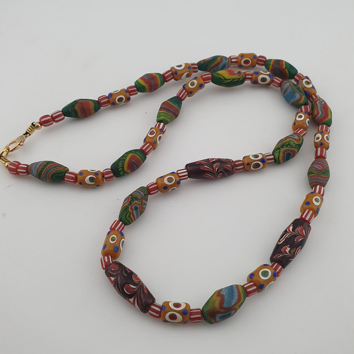 Vintage venetian Style Mix Gabri Eyes & Floral Glass Beads Necklace