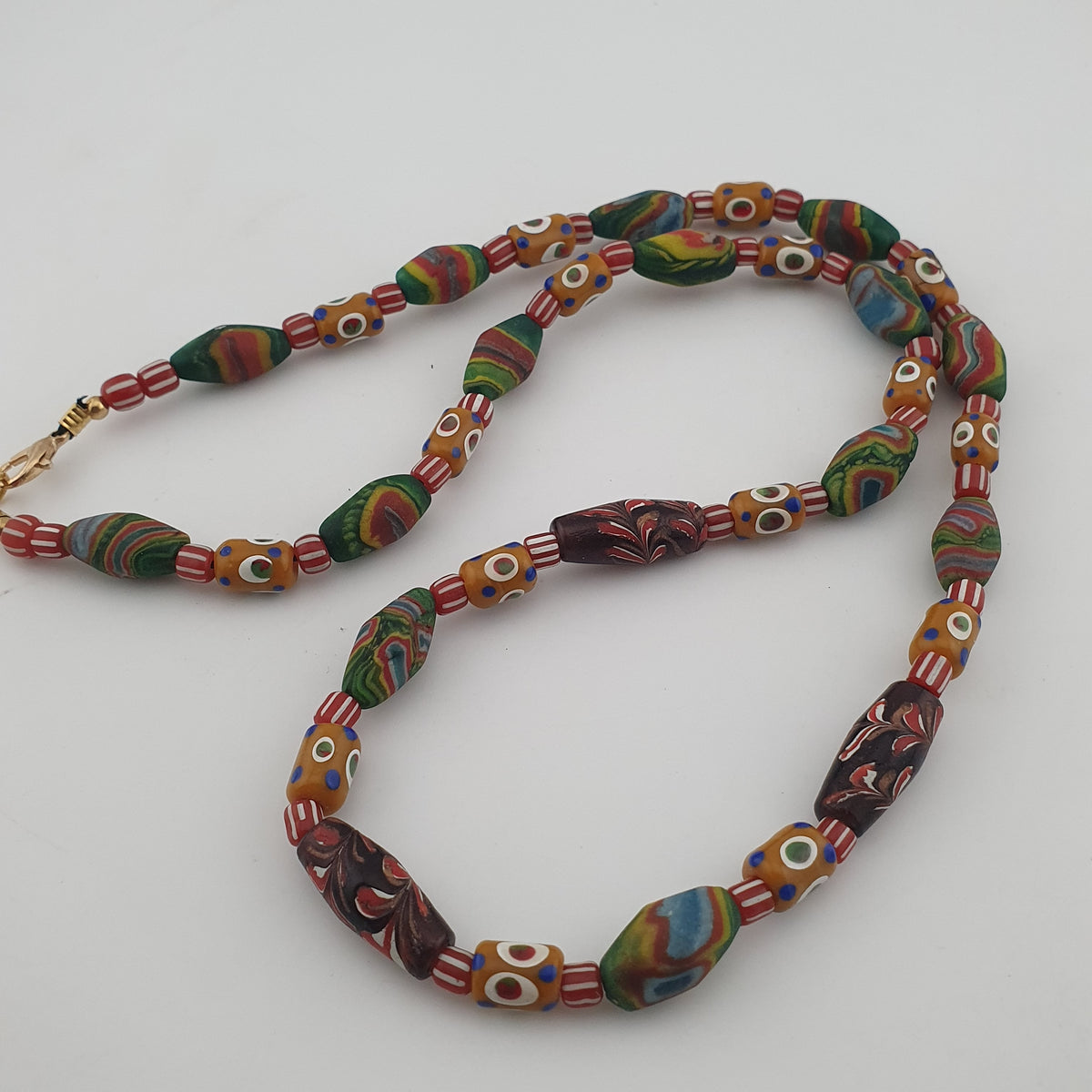 Vintage venetian Style Mix Gabri Eyes & Floral Glass Beads Necklace